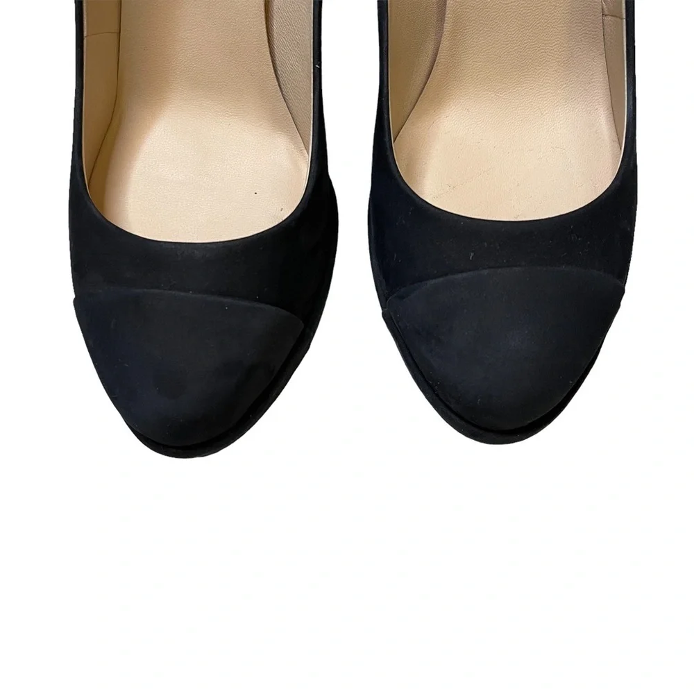 Chanel Black Leather CC Logo Platform Pumps Cap Toe Made Italy Sz 37.5